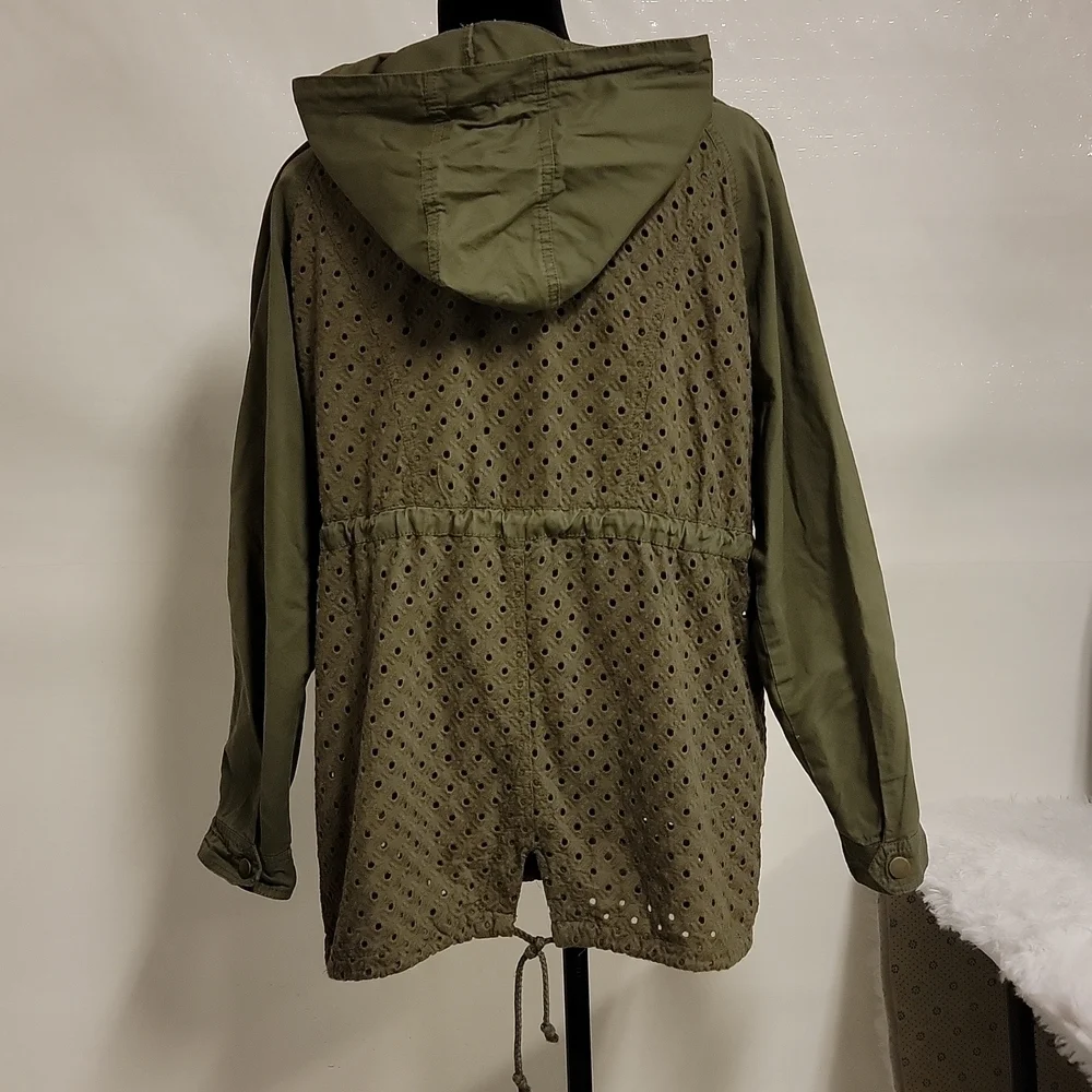 BETHANY Mota Army Green Eyelet Full Zip Hooded Cinched Waist Jacket size…